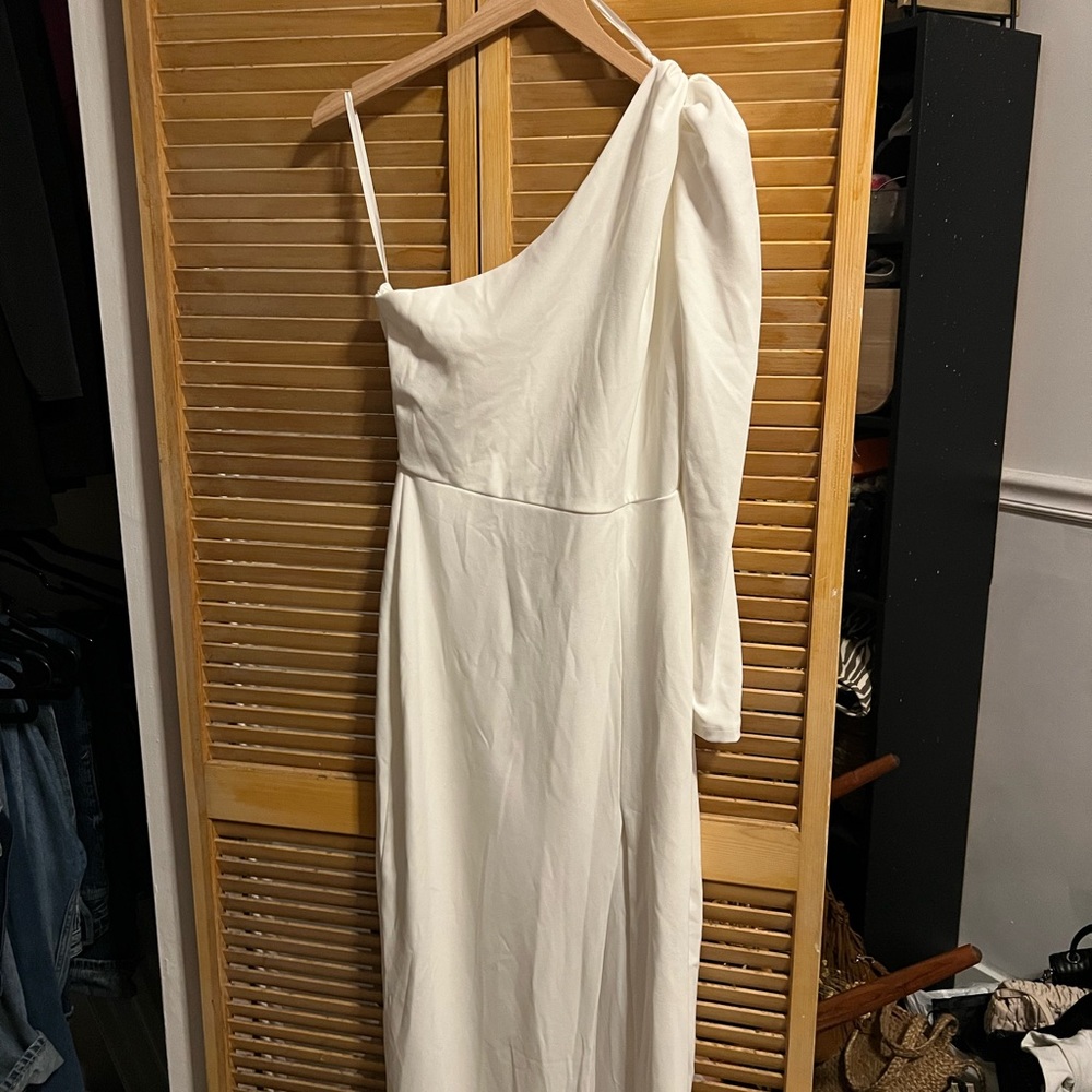 Long white one shoulder dress